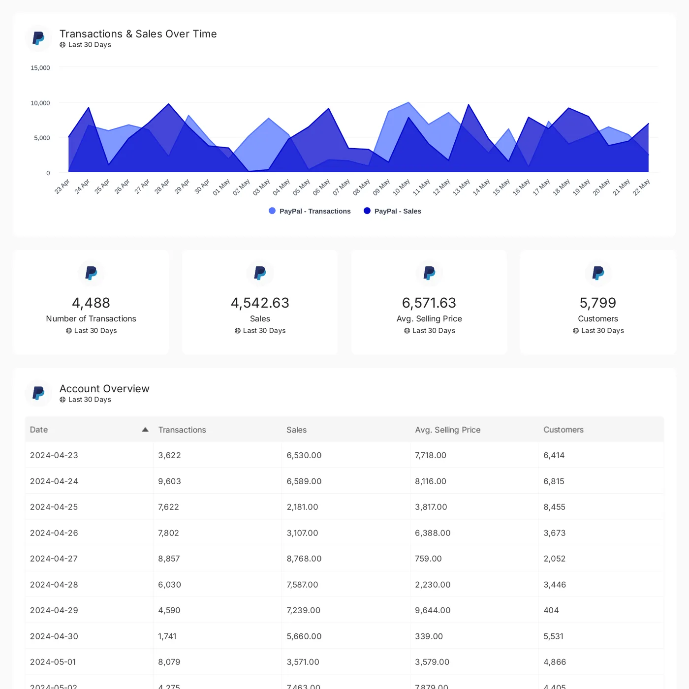 Paypal reporting template preview