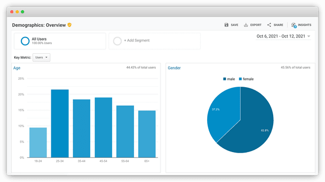 Google Analytics demographics dashboard.