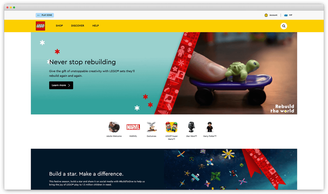 Lego's website home page.
