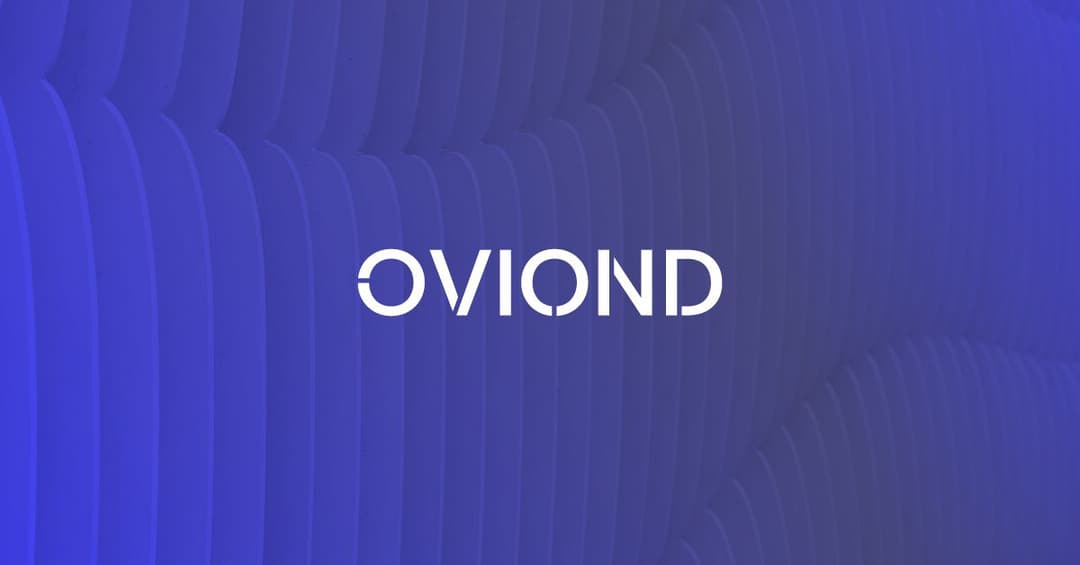 Oviond logo on a blue abstract background representing data visualization and reporting tools like Google Looker Studio.