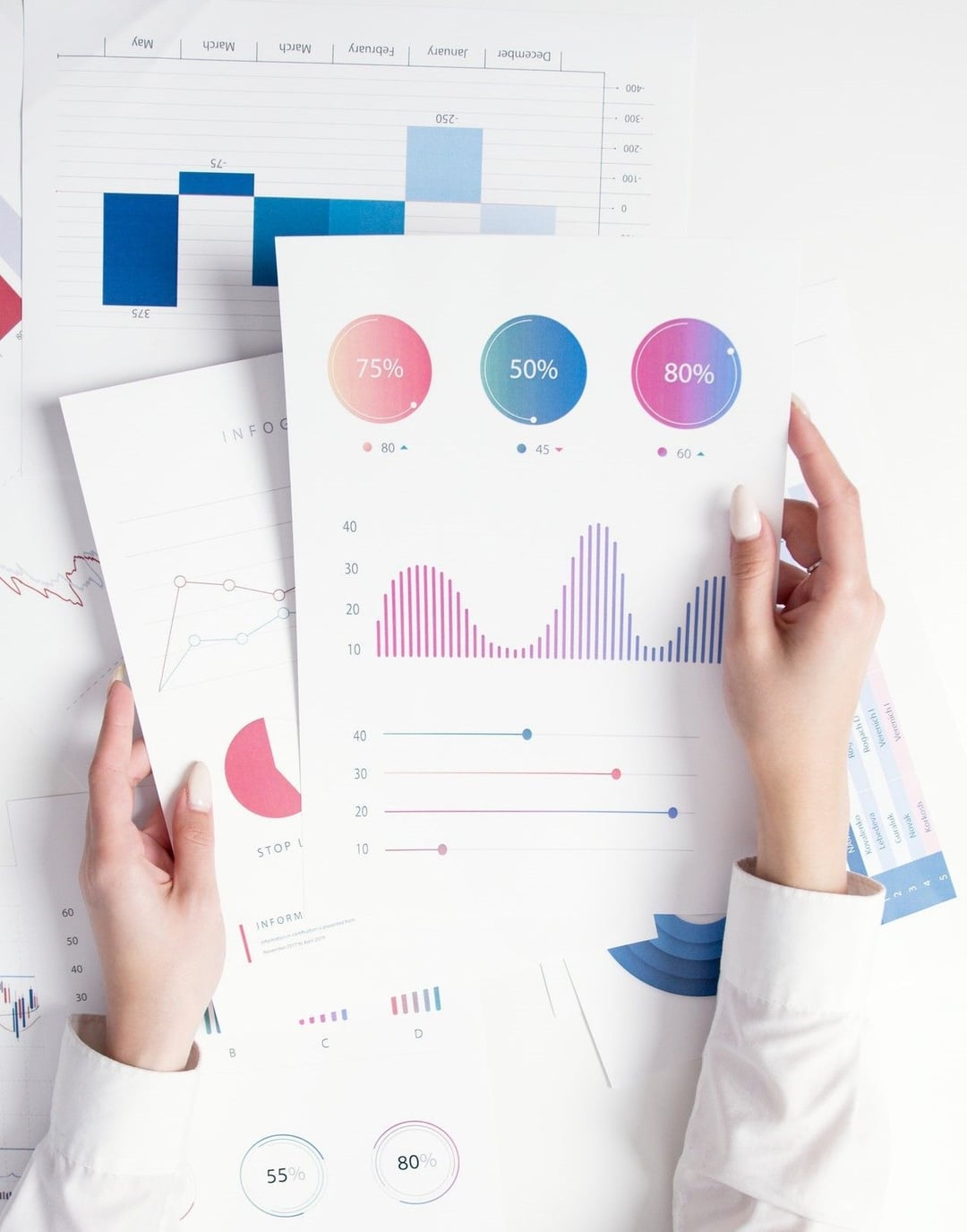Person holding colorful report document