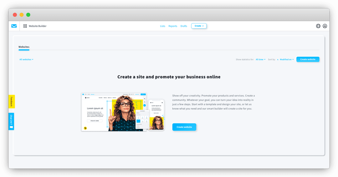 Screenshot of GetResponse's Website Builder feature