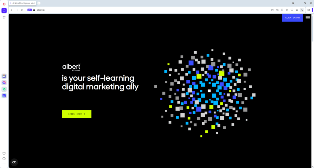 Albert homepage showcasing an AI-powered self-learning digital marketing platform that automates and optimizes campaigns for improved performance.