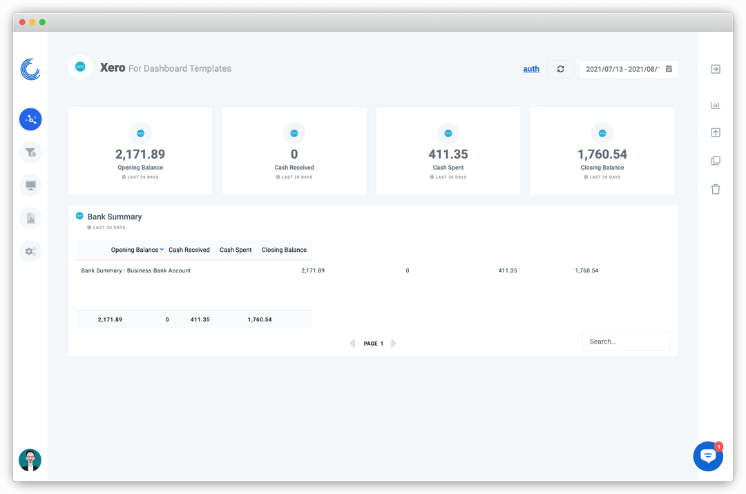 Screenshot of a Xero Dashboard on Oviond.