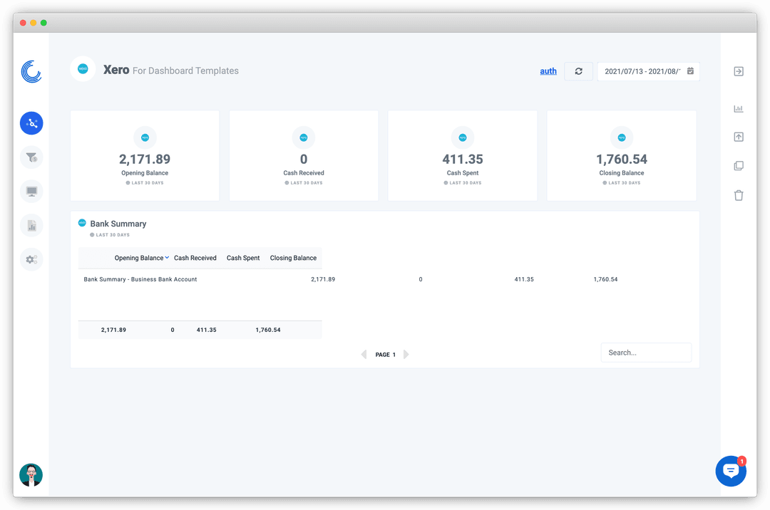 Screenshot of a Xero Dashboard on Oviond.