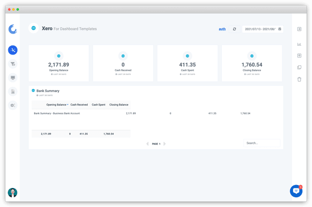 Screenshot of a Xero Dashboard on Oviond.