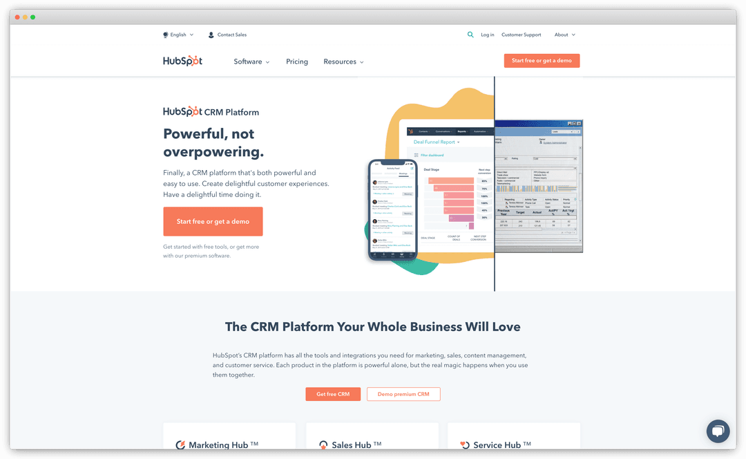 A screenshot of the home page of Hubspots wesbite.