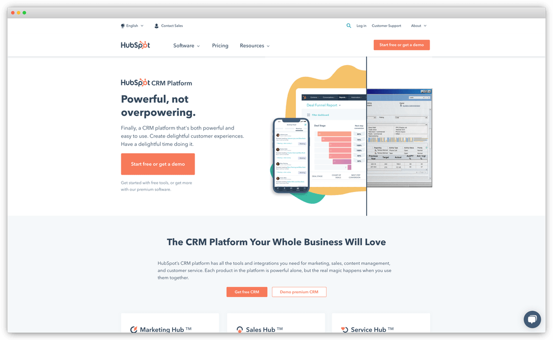 A screenshot of the home page of Hubspots wesbite.