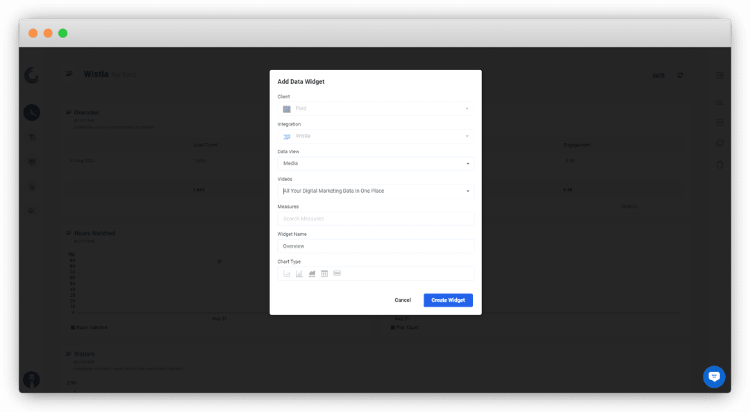 Screenshot of the Wistia widget builder in Oviond.