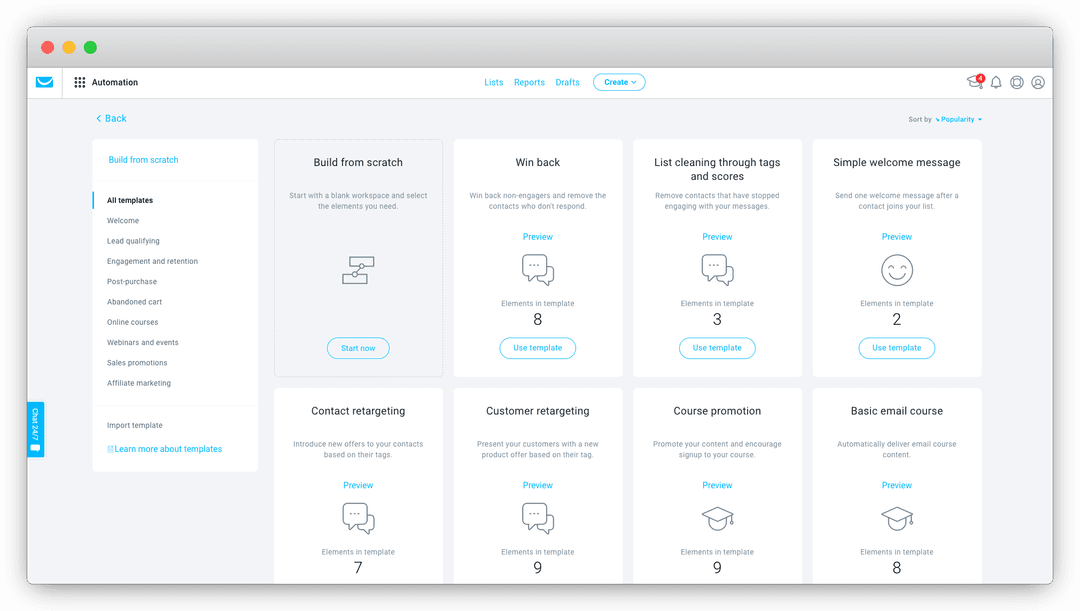 Screenshot of GetResponse's Marketing Automation feature