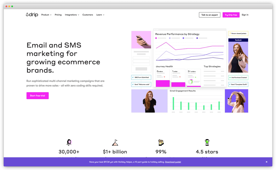A screenshot of the home page of Drip's website.
