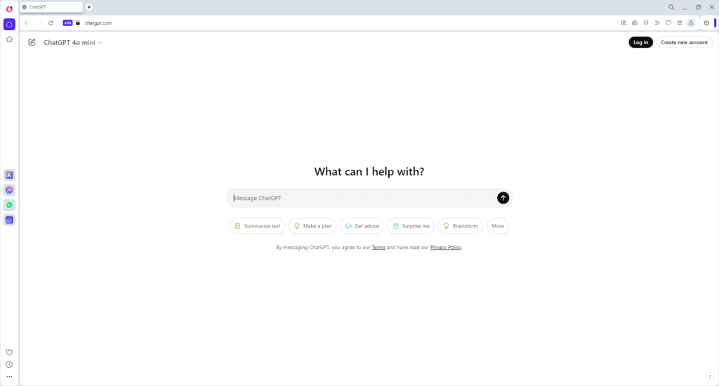 Screenshot of ChatGPT homepage, a free AI tool for digital marketing agencies offering summarization, brainstorming, and planning features.