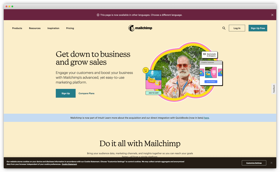 A screenshot of the home page of Mailchimp's wesbite.