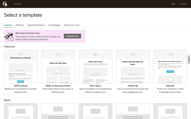 A screenshot of Mailchimp's template library.