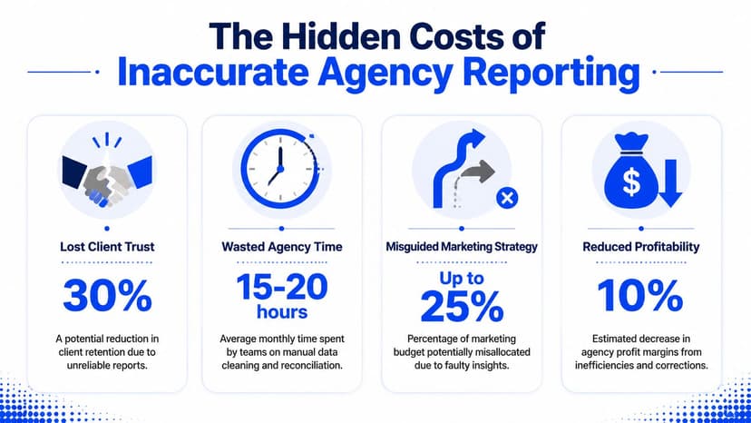 An infographic illustrating the four major hidden costs associated with inaccurate agency reporting and data errors.