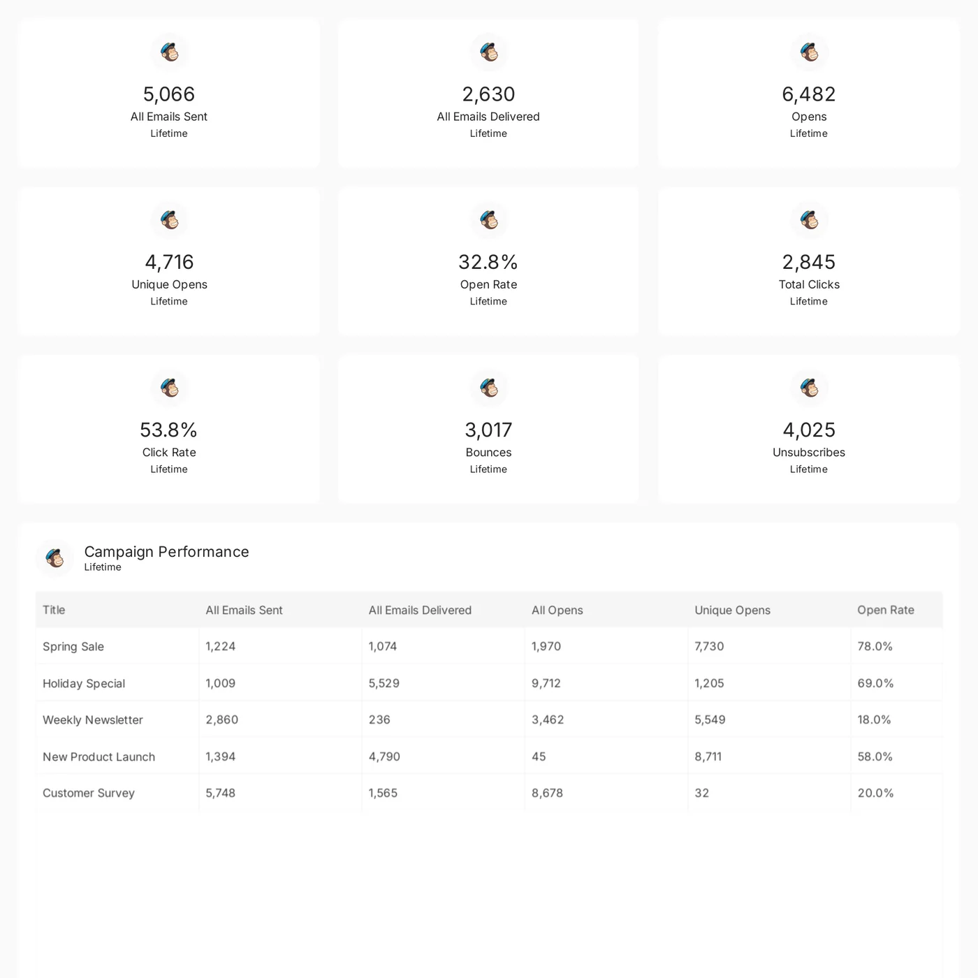 Mailchimp reporting template preview