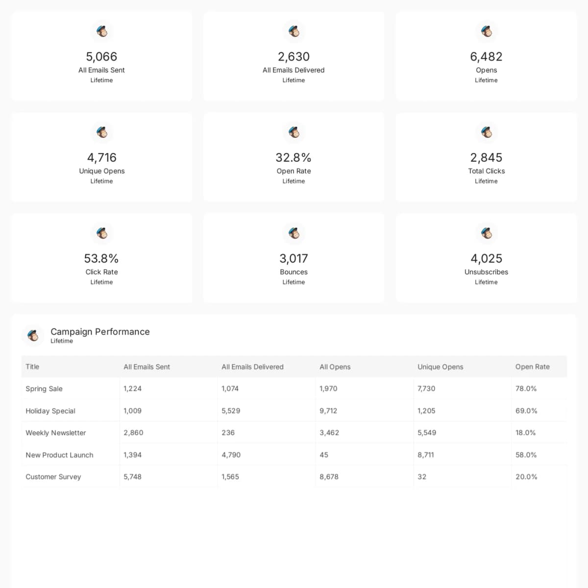 Mailchimp reporting template preview