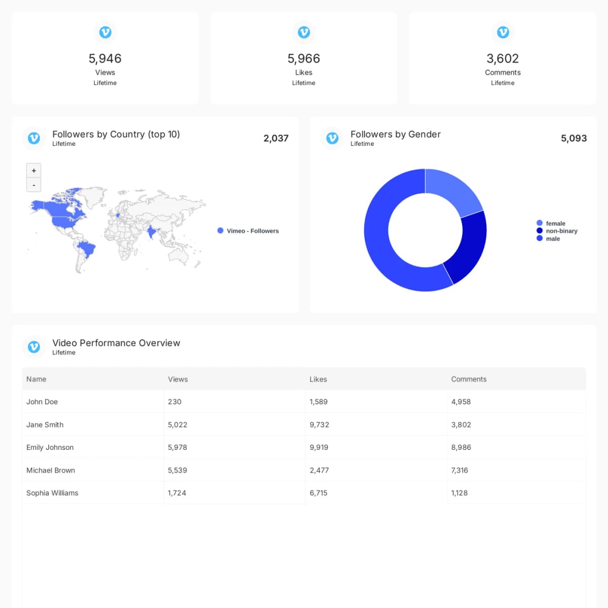 Vimeo reporting template preview