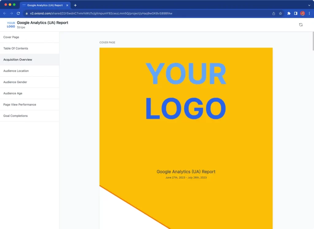 Harnessing Your Agency'S Brand Power: How White Label Google Analytics Reports Build Trust 2 White label google analytics client report showcasing agency's unique branding and colors on a custom domain.