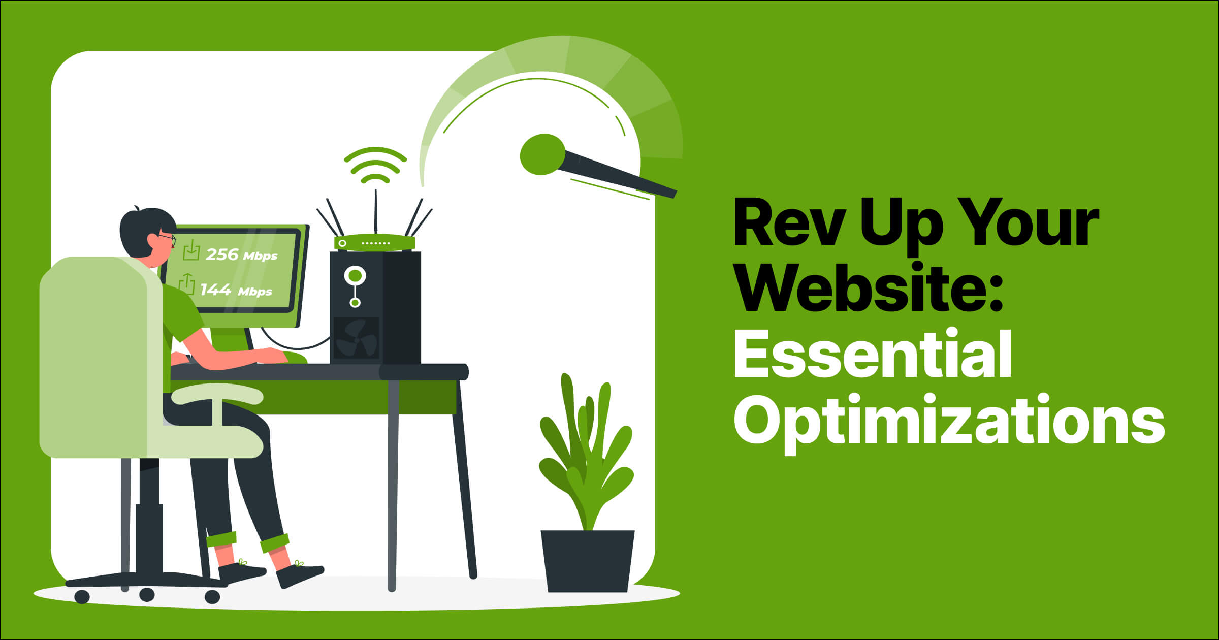 Illustration of a user analyzing a Website Optimization Report on a computer screen, highlighting the importance of internet speed and performance metrics for website enhancements.
